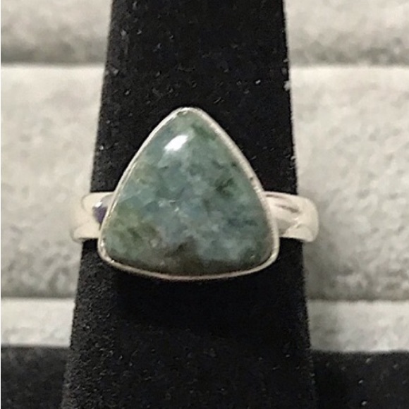 New Sterling Silver Triangle Blue Green Mermaid Kyanite Ring Size 8-8.25 Crystal - Picture 4 of 16